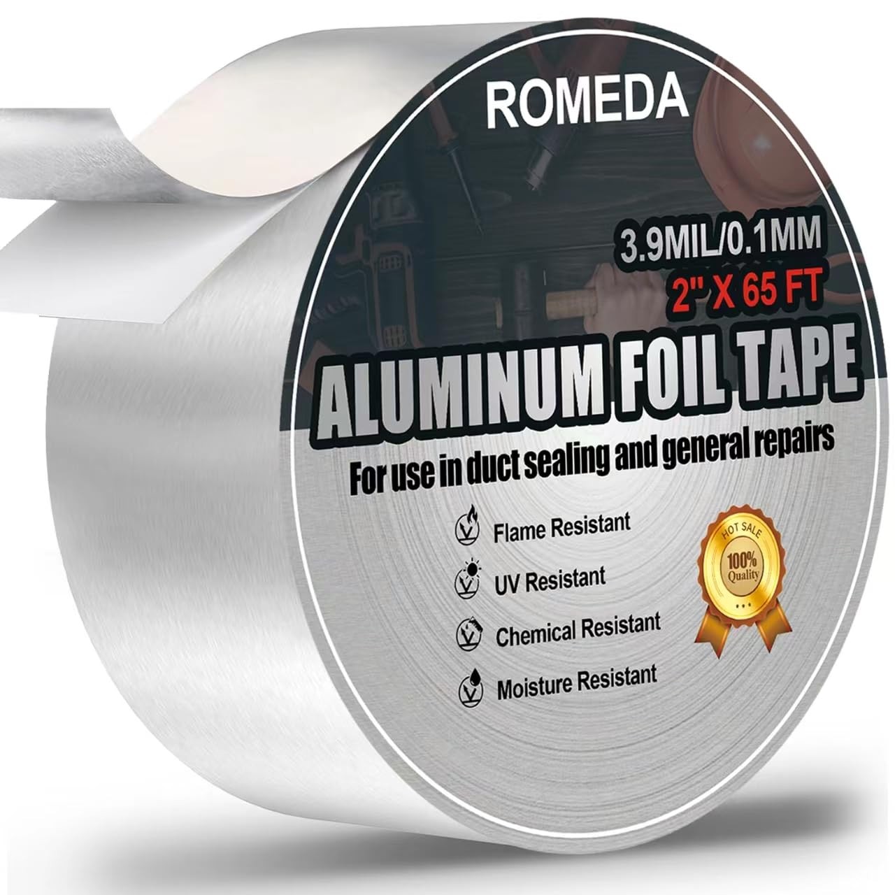 Romeda Aluminum Foil Tape 2 inch x 65 Feet Foil Tape (3.9 mil),Silver Insulation