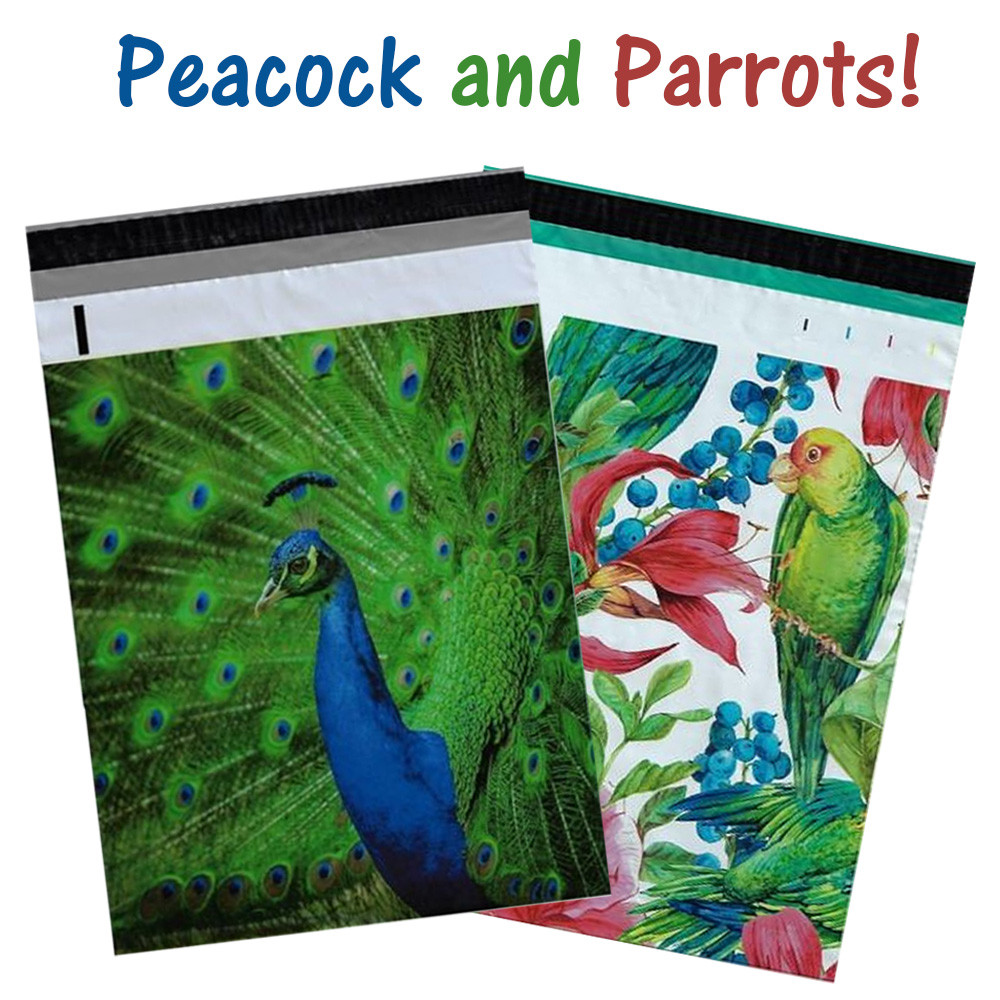 10×13″ Peacock and Parrots Combo Pack, Quality Bird Designer Mailer Shipping Bag