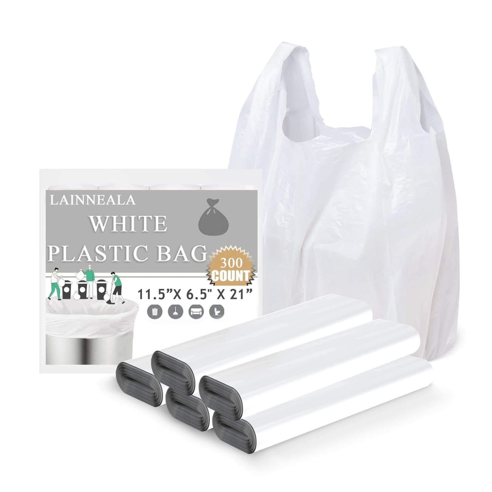 Plastic Bags, 300 Count T Shirt Bags, Plastic Bags With Handles For Shopping,…