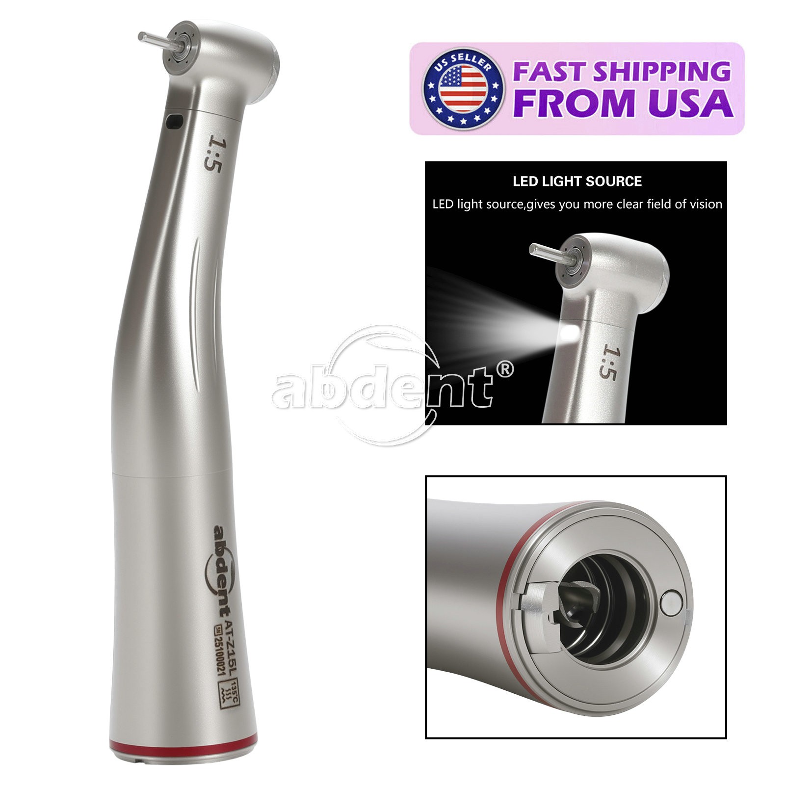 Abdent Dental 1:5 Increasing LED Contra Angle Fiber Optic Handpiece USA