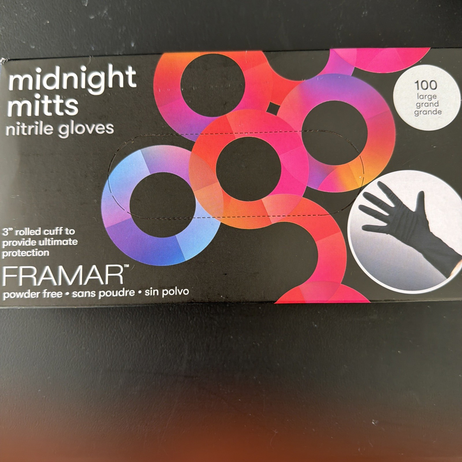 FRAMAR Black Disposable Gloves Large, Latex Free, 100 Pack