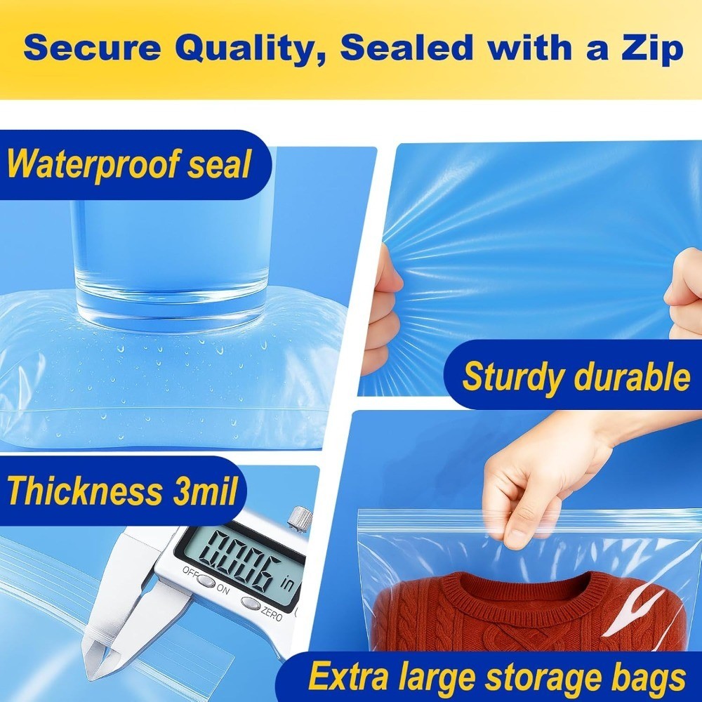 Reusable 5 Gallon Plastic Storage Bags with Zipper Clear Large 18×24 Inch Heavy