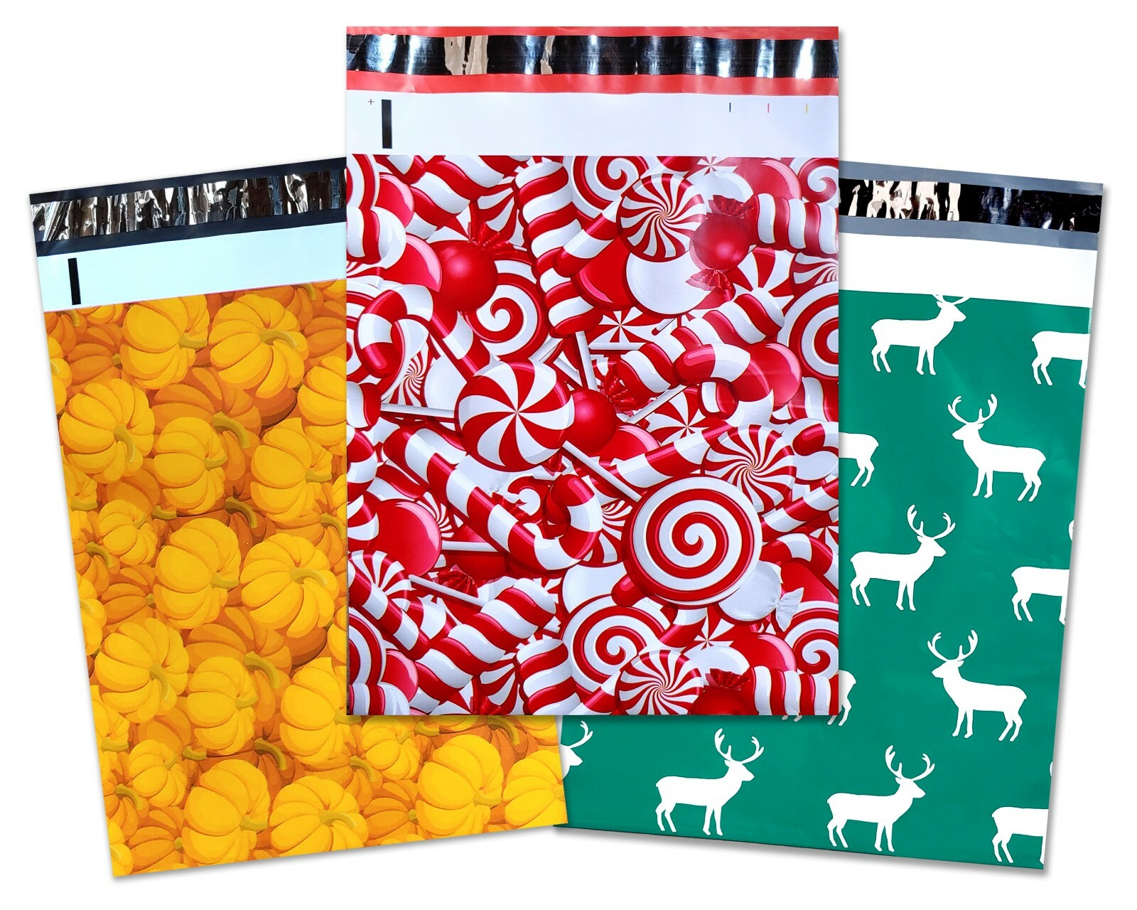 10×13″ Fall, Winter, Christmas Candy Cane, Pumpkin, Deer Poly Shipping Mailers