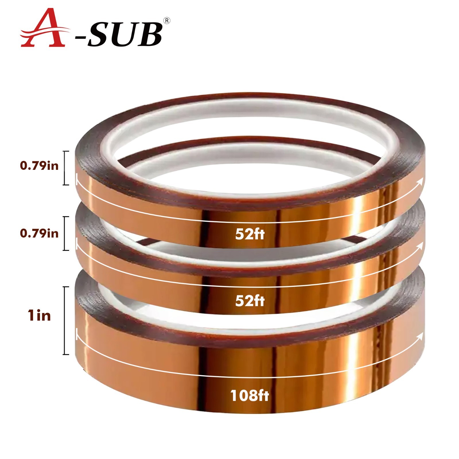 A-SUB 3 Rolls Polyimide High Temperature Heat Resistant Tapes 20 + 25mm Thermal