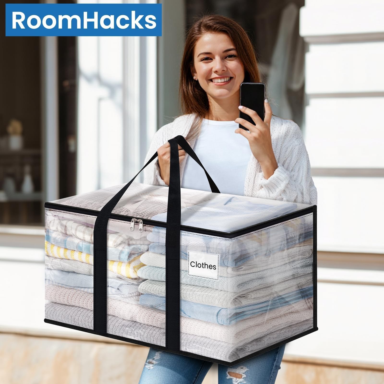 Heavy Duty Clear Moving Bags with Reinforced Handle and Double Zipper, Storag…