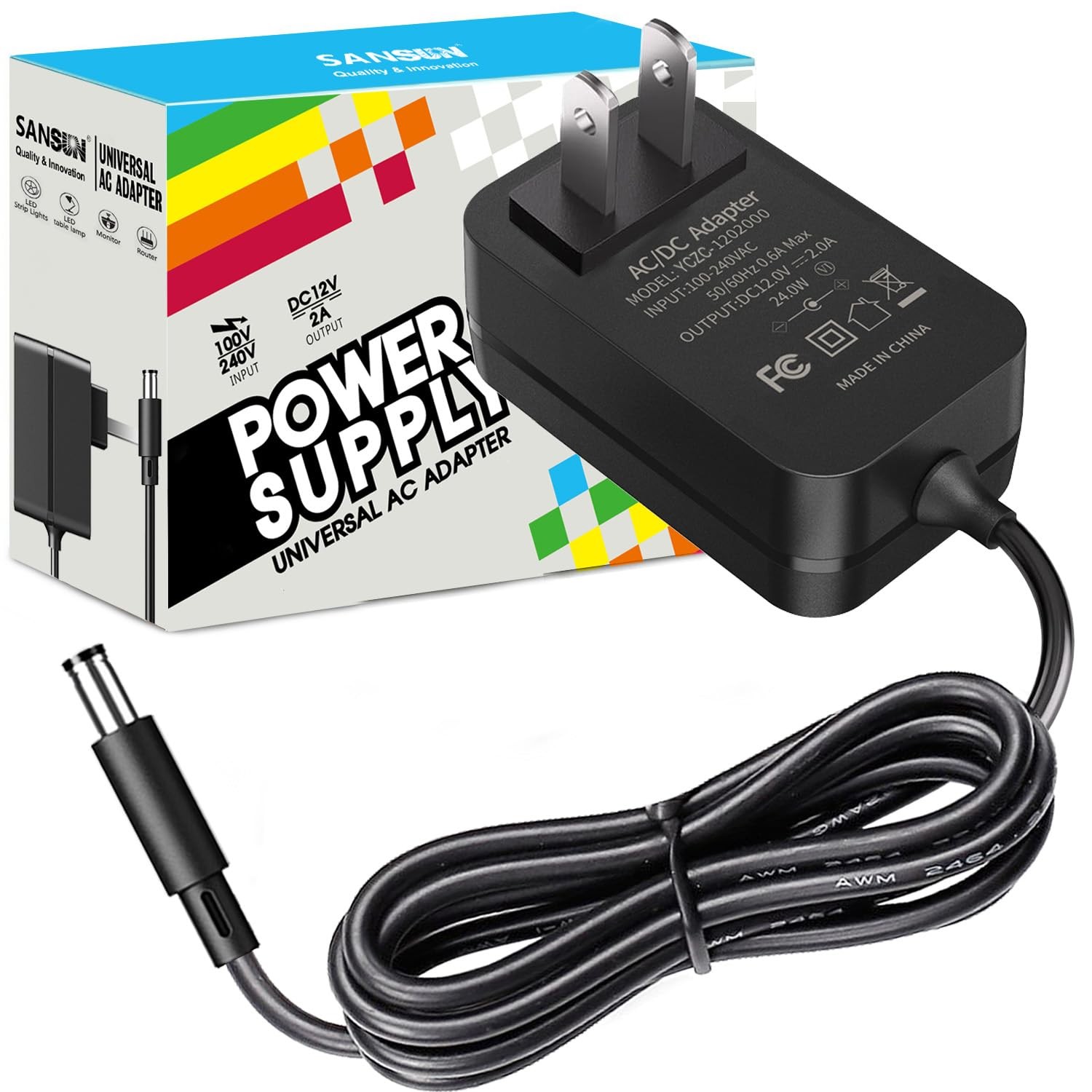 12V 2A Power Supply, AC 120V to DC12V 5.5×2.1mm Jack Converter, 12 Volt LED D…