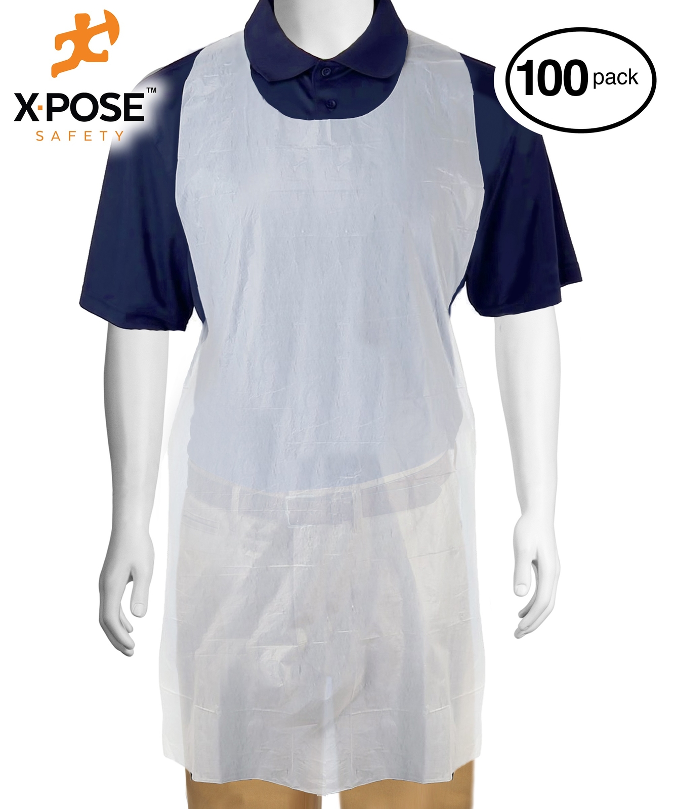 100 Disposable White Plastic/Poly Aprons Full Bib Embossed 24″ x 42″ Single Use