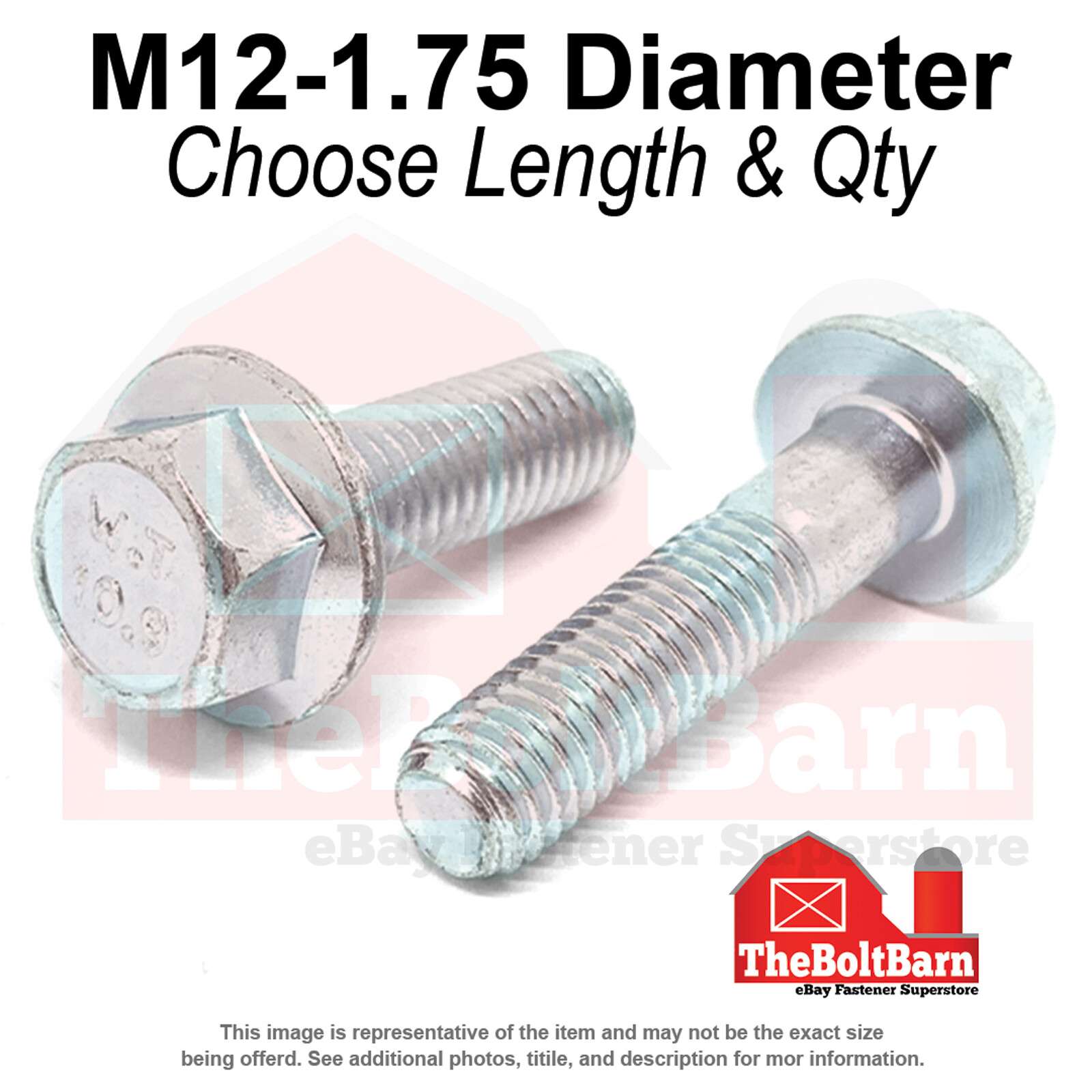 M12-1.75 Class 10.9 Hex Flange Screws Frame Bolts Zinc Clear (Pick Length &Qty)