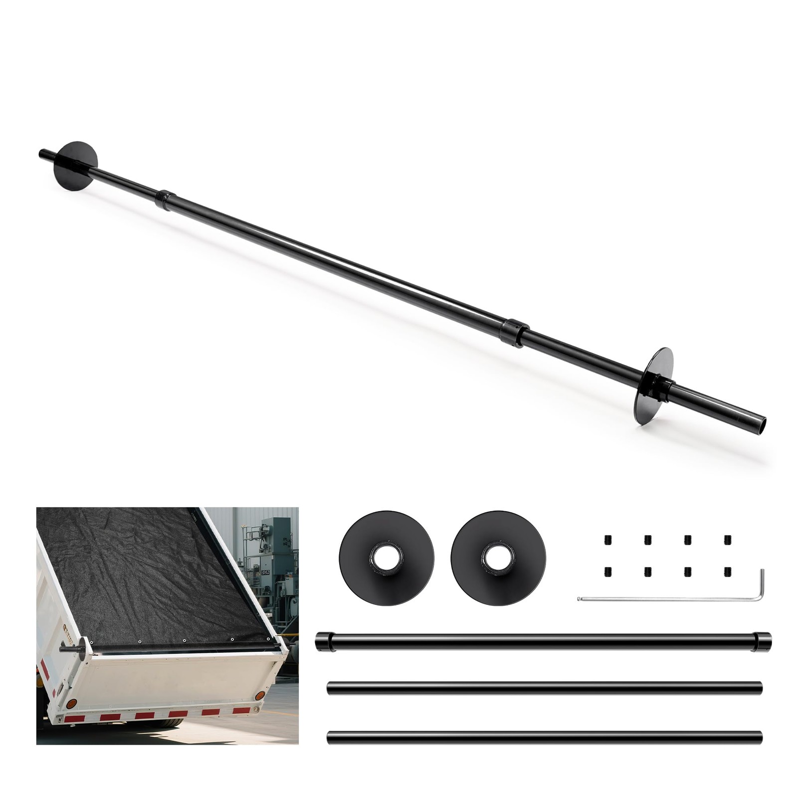 Dump Trailer Tarp Retention Bar with Screws & Hex Key, 71″ – 100″, Black