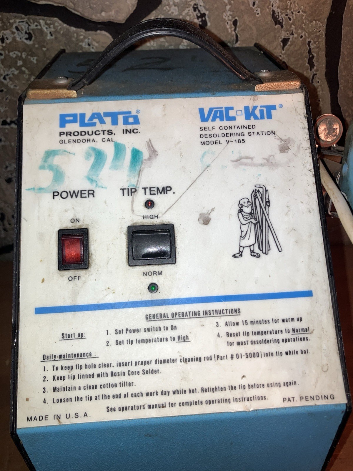 Plato V185 Vac-Kit Self Contained Desoldering Station + Gun Turns On – Untested