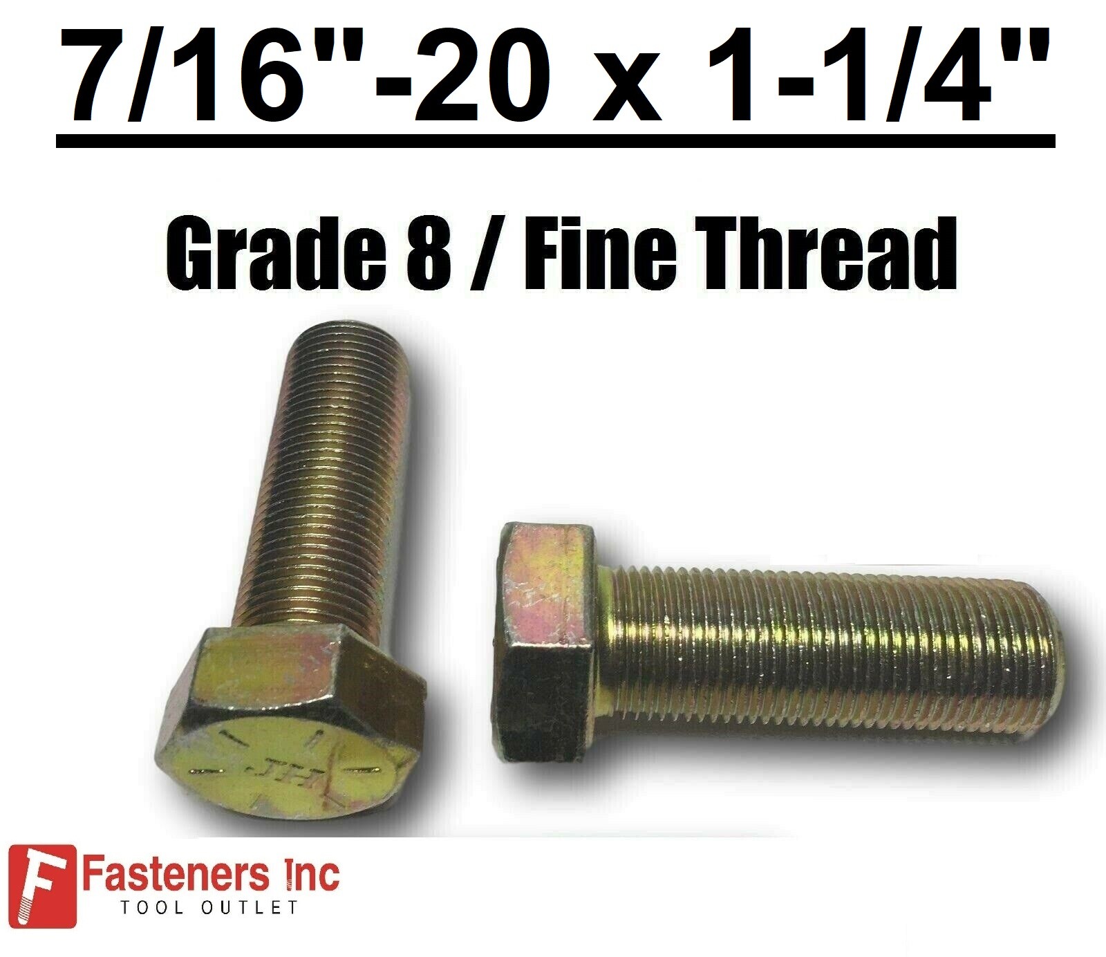 7/16-20 x 1-1/4″ (FT) Hex Bolt Yellow Zinc Plated Grade 8 Cap Screw Fine Thread