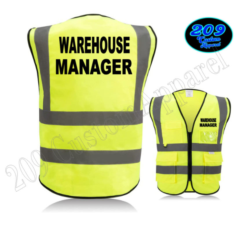 WAREHOUSE MANAGER Hi-Visibility Safety Vest Reflective Strips SOLID POLYESTER