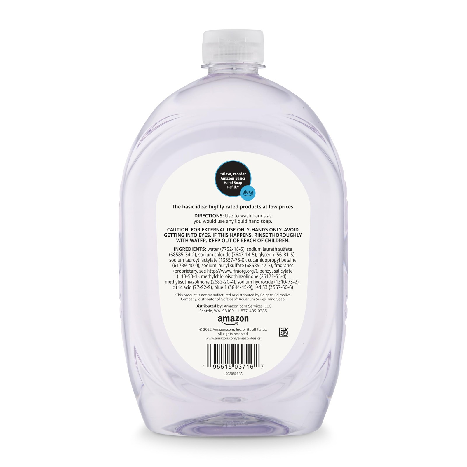 Amazon Basics Gentle & Mild Clear Liquid 50 Fl Oz (Pack of 4), pale purple