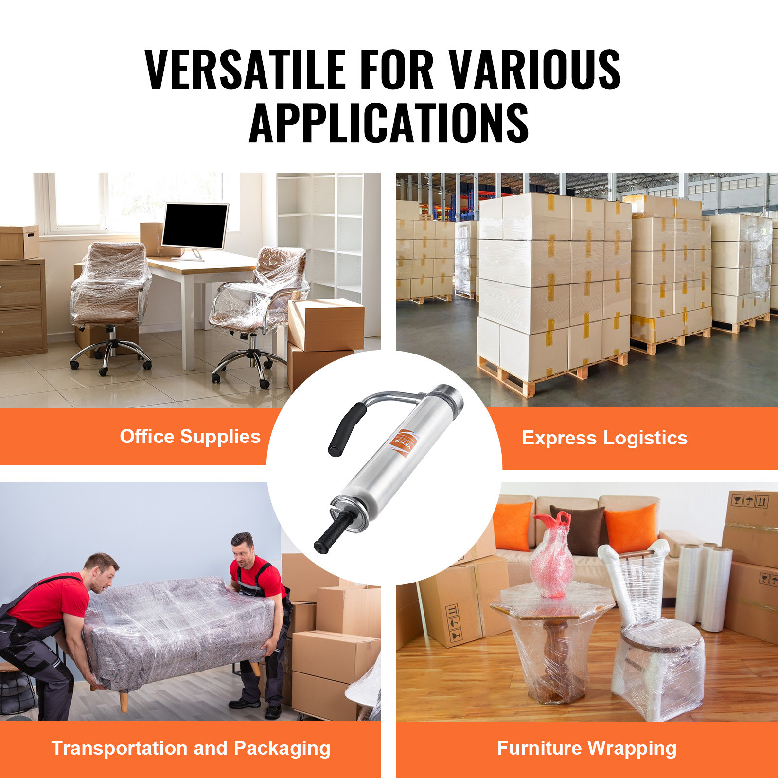 VEVOR Manual Shrink Stretch Wrap Dispenser Wrap Film Holder for 12″-20″ Film