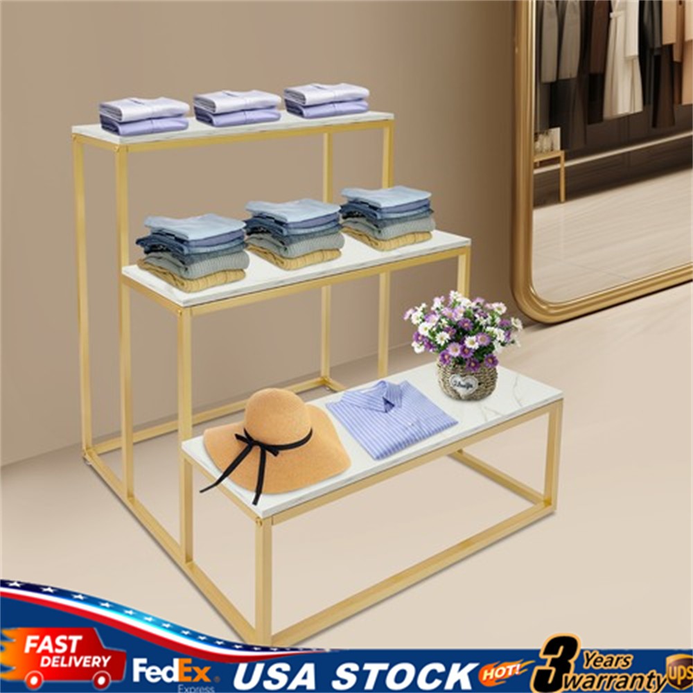 Gold+White 3-Tier Retail Table Display Rack for Bag Shoes Organizer Stand NEW