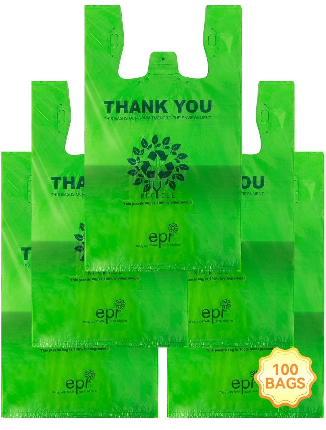 100 Count Recyclable Compostable 100% Biodegradable T-Shirt Bags | Eco-Friend…