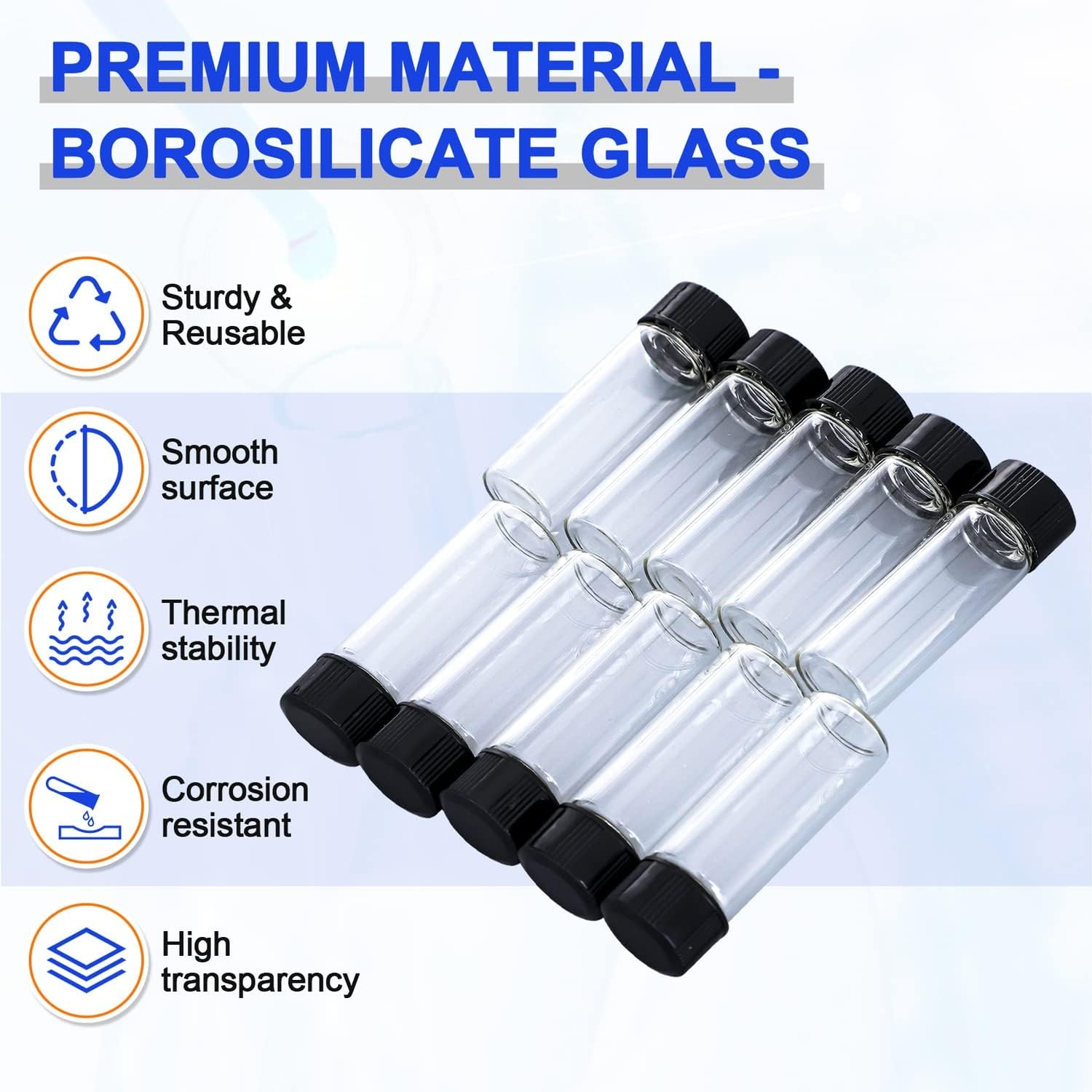 100PCS 10ml Clear Glass Vials Borosilicate Glass Vials Sample Vials w/ Screw Cap