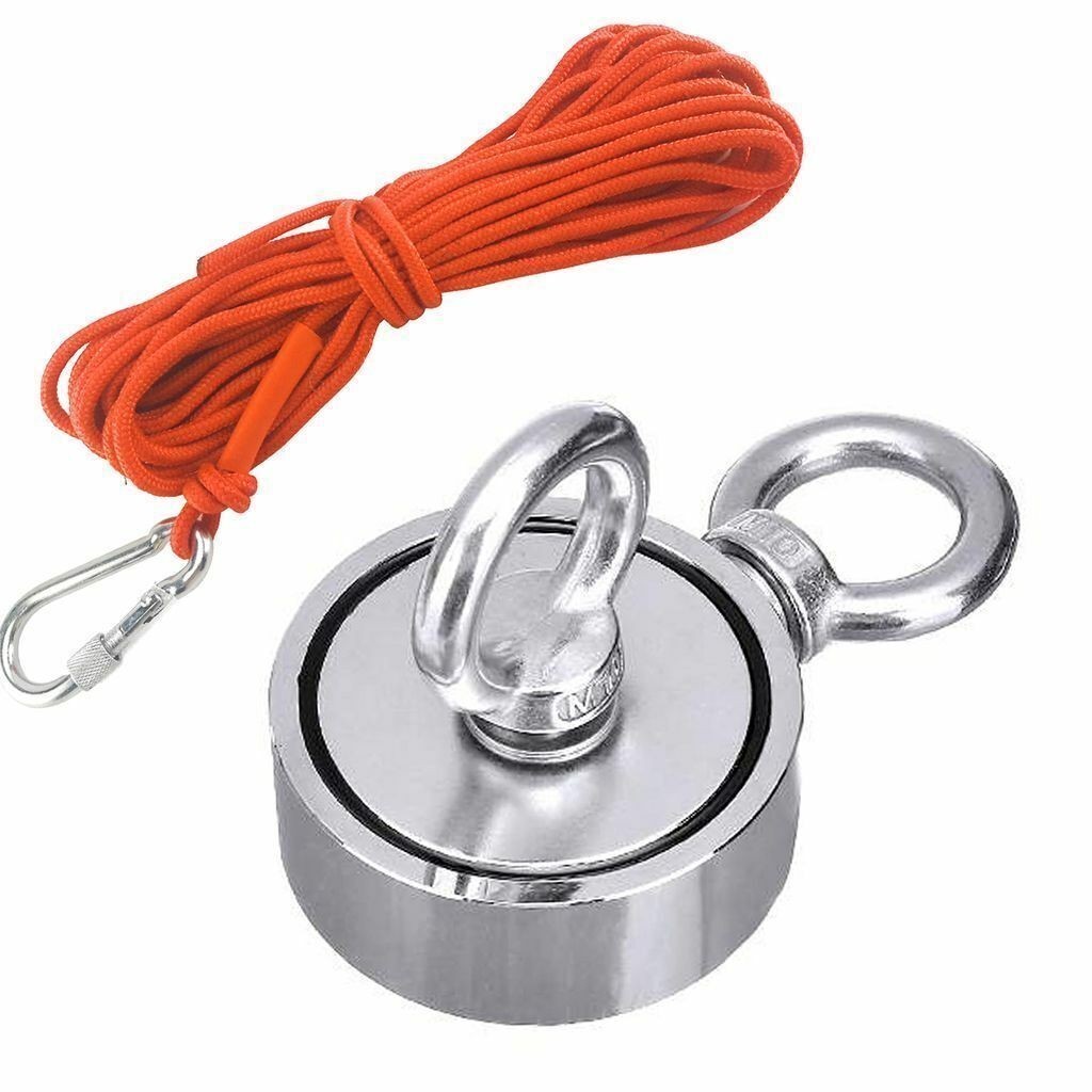 Fishing Magnet Kit Upto 1300 Lbs Pull Force Strong Neodymium + Rope + Carabiner