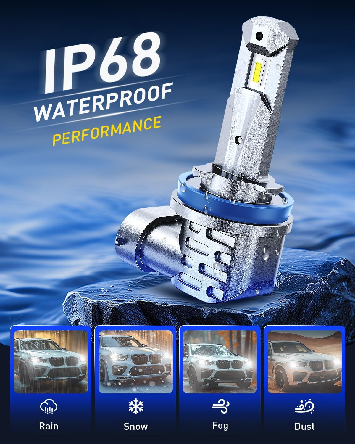 H11/H9/H8 9005/HB3 LED Light Bulbs 60000LM White 6000K Fog Lights 4Pc