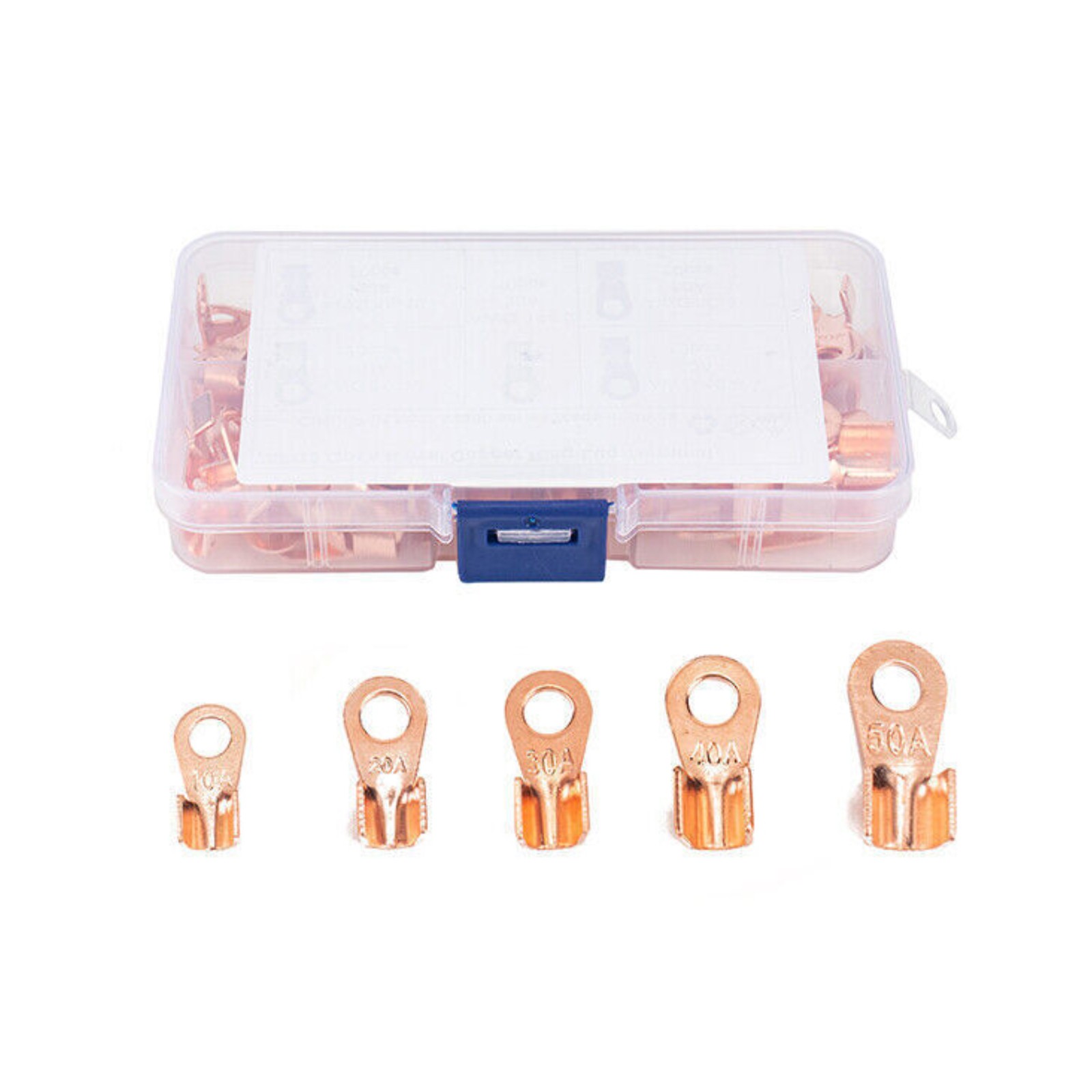 70PCS 5Types Car Open Wire Connector Copper Ring Lug Terminal Kit w/Box