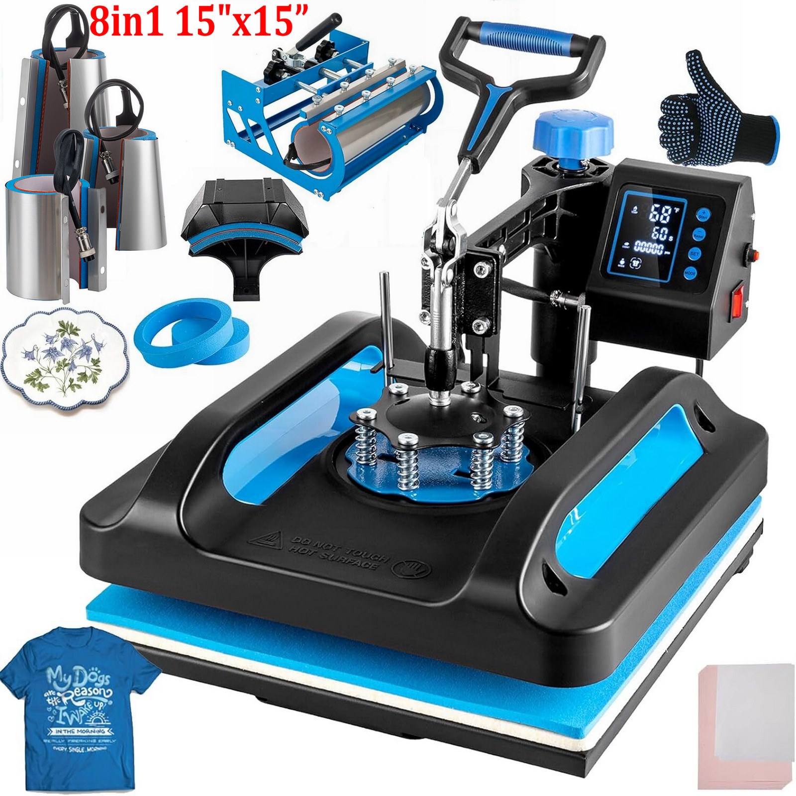 8 in 1 Heat Press Machine 15″x15″ 30OZ Tumbler Sublimation T-shirt Mug Hat Plate