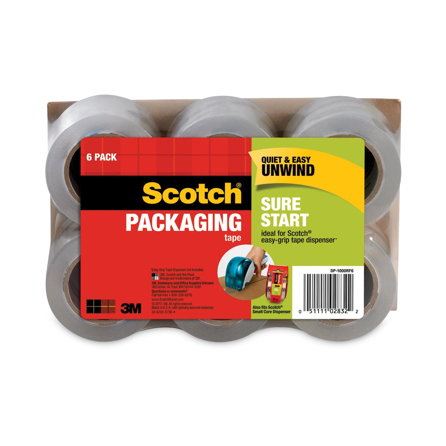 Scotch? Sure Start Refill Rolls for DP1000 Easy Grip Tape Dispenser, 1.88 x 900,