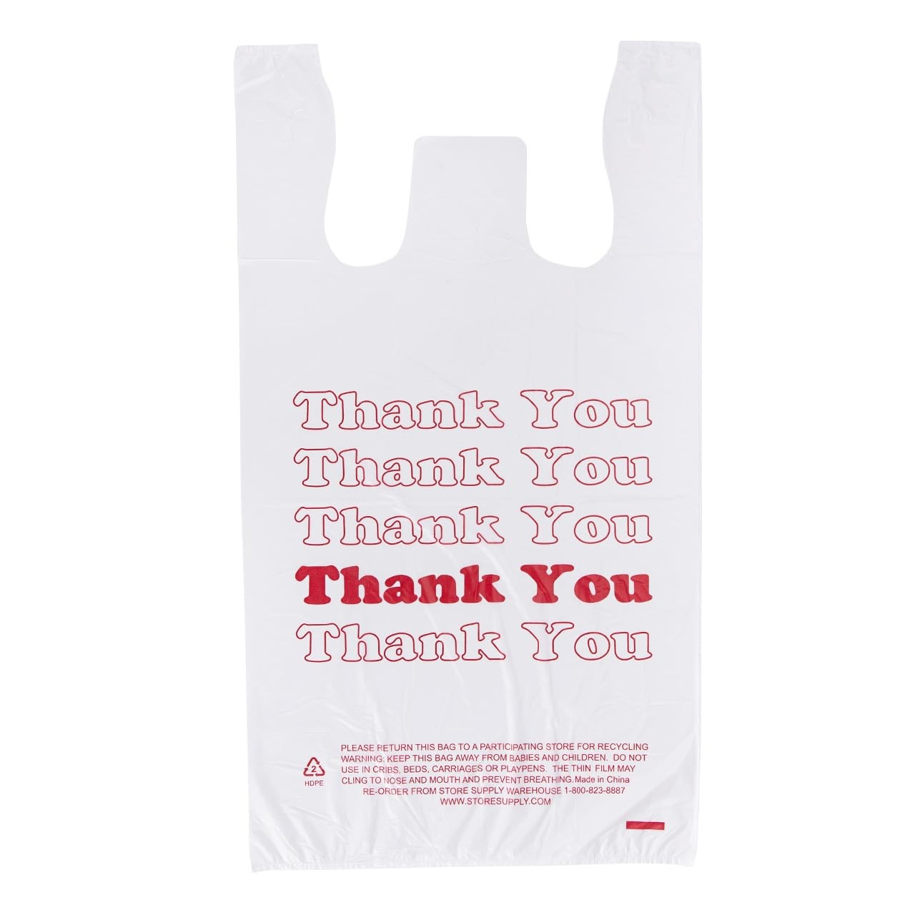 Thank You T-Shirt Bags – Pack of 1000 – (11 ½” x 6 x 21) – Thickness .48mil