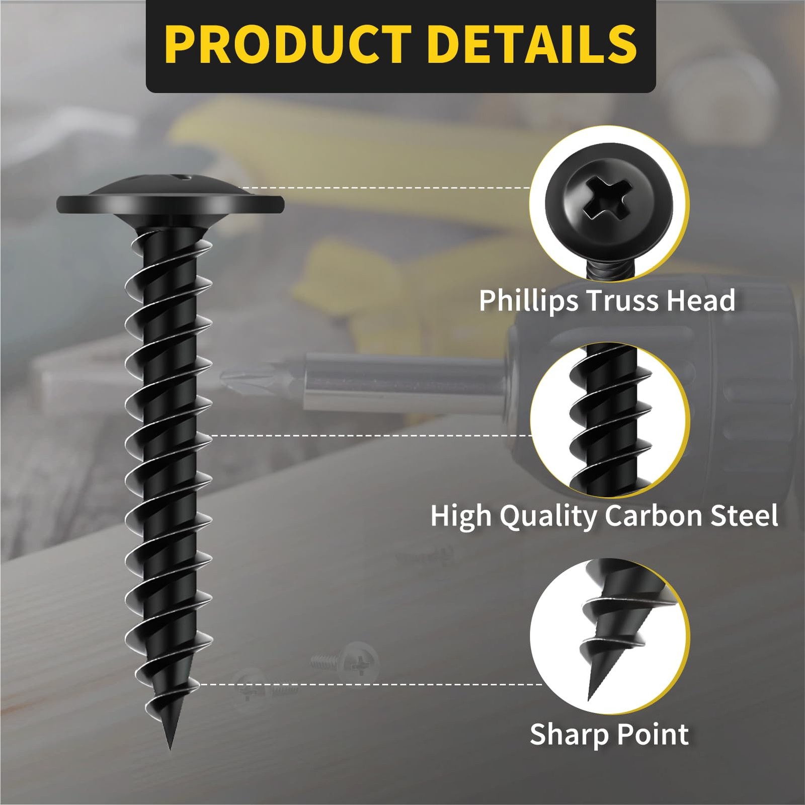 Wood Screws 1 Inch, 110 PCS FIXLINK Premium Phillips Truss Head Black Wood Screw