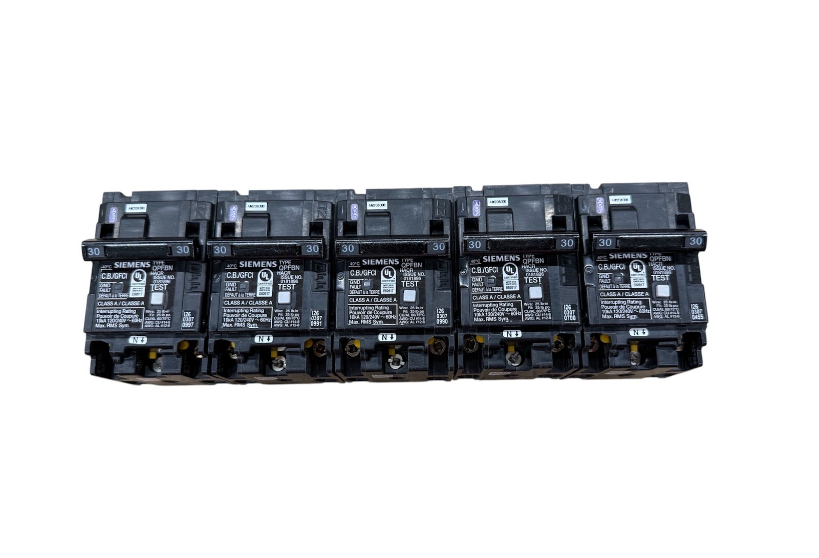 5 PCS Siemens Q230GFN 30A 2-Pole GFCI Ground Fault Plug-On Neutral Breaker