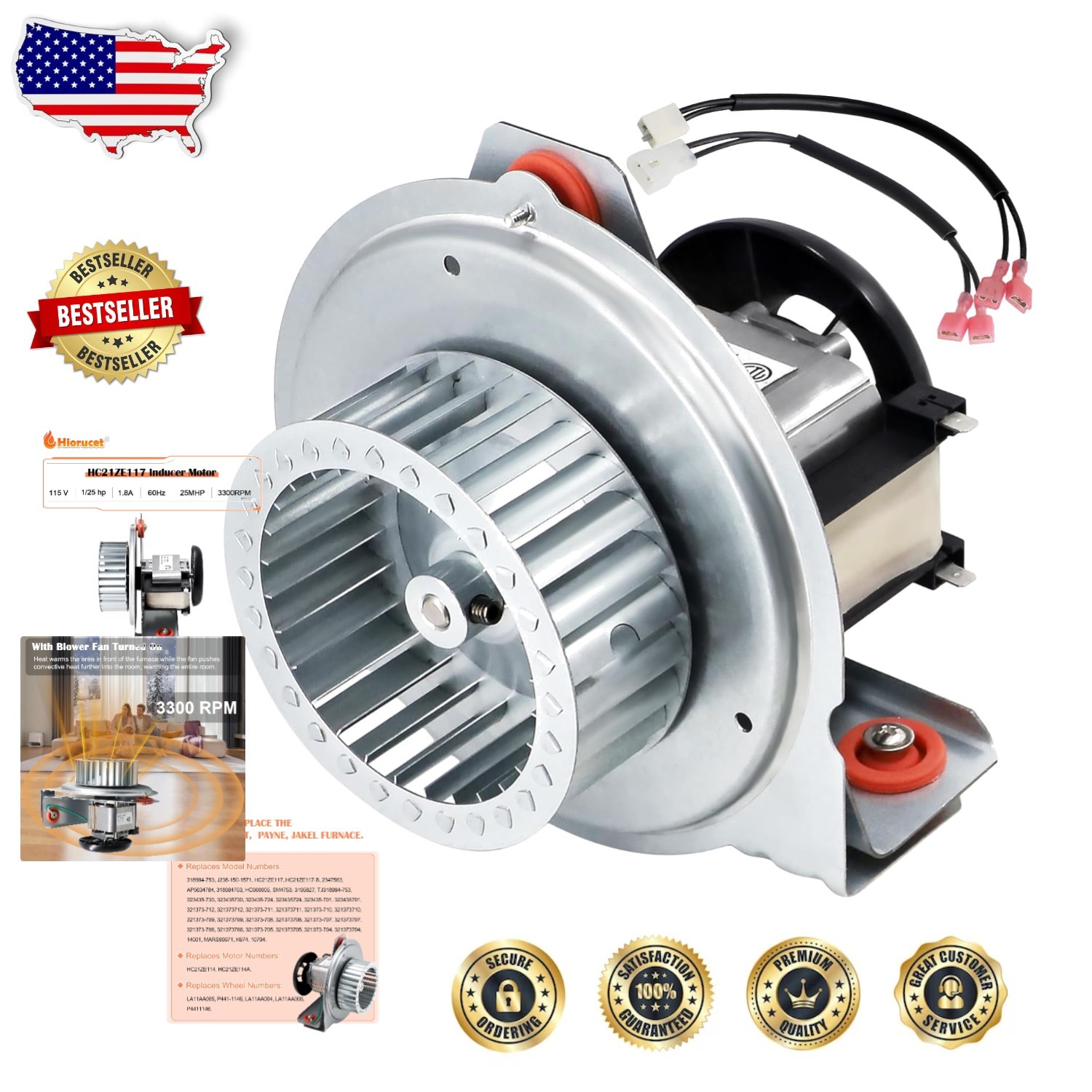 Furnace Inducer Blower Motor Jakel 318984-753 HC21ZE114A 115V 3300RPM