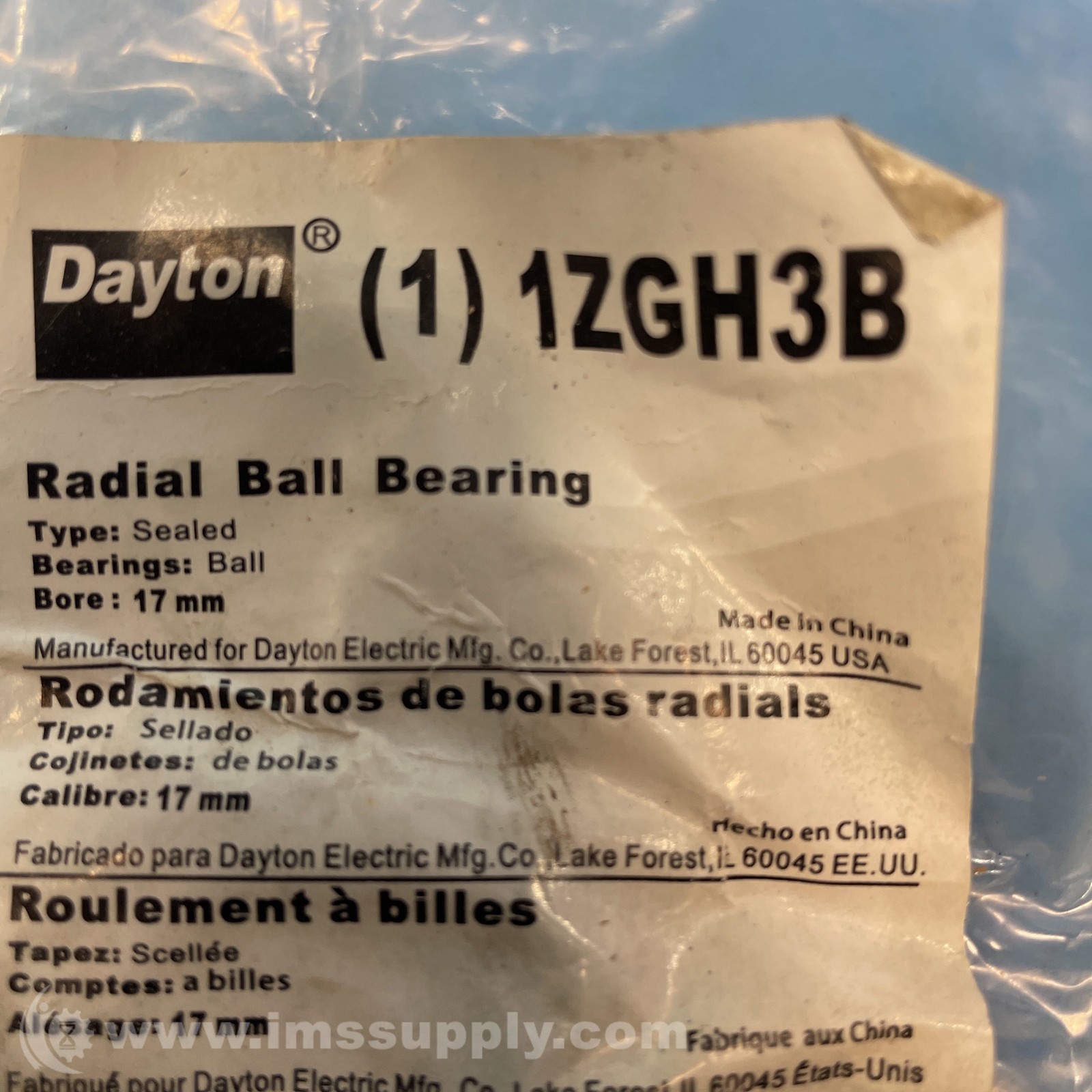 Dayton 1ZGH3B Double-Sealed Radial Ball Bearing FNFP