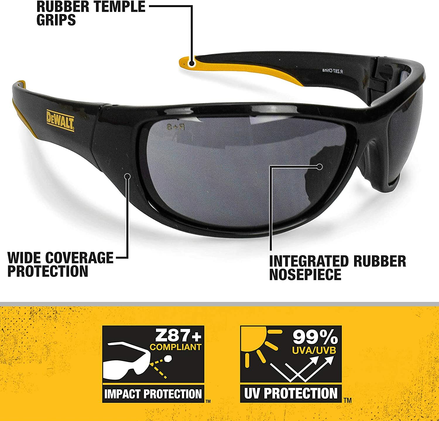 DeWalt DOMINATOR SMOKE GRAY Work Eyewear Safety Glasses UV ANSI Z87+ Sunglasses