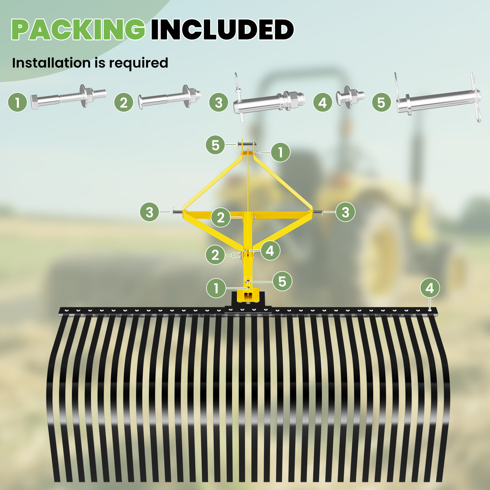 Heavy Duty 60″ Landscape Rake for Category 1 Compact Tractors 3-Point Hitch