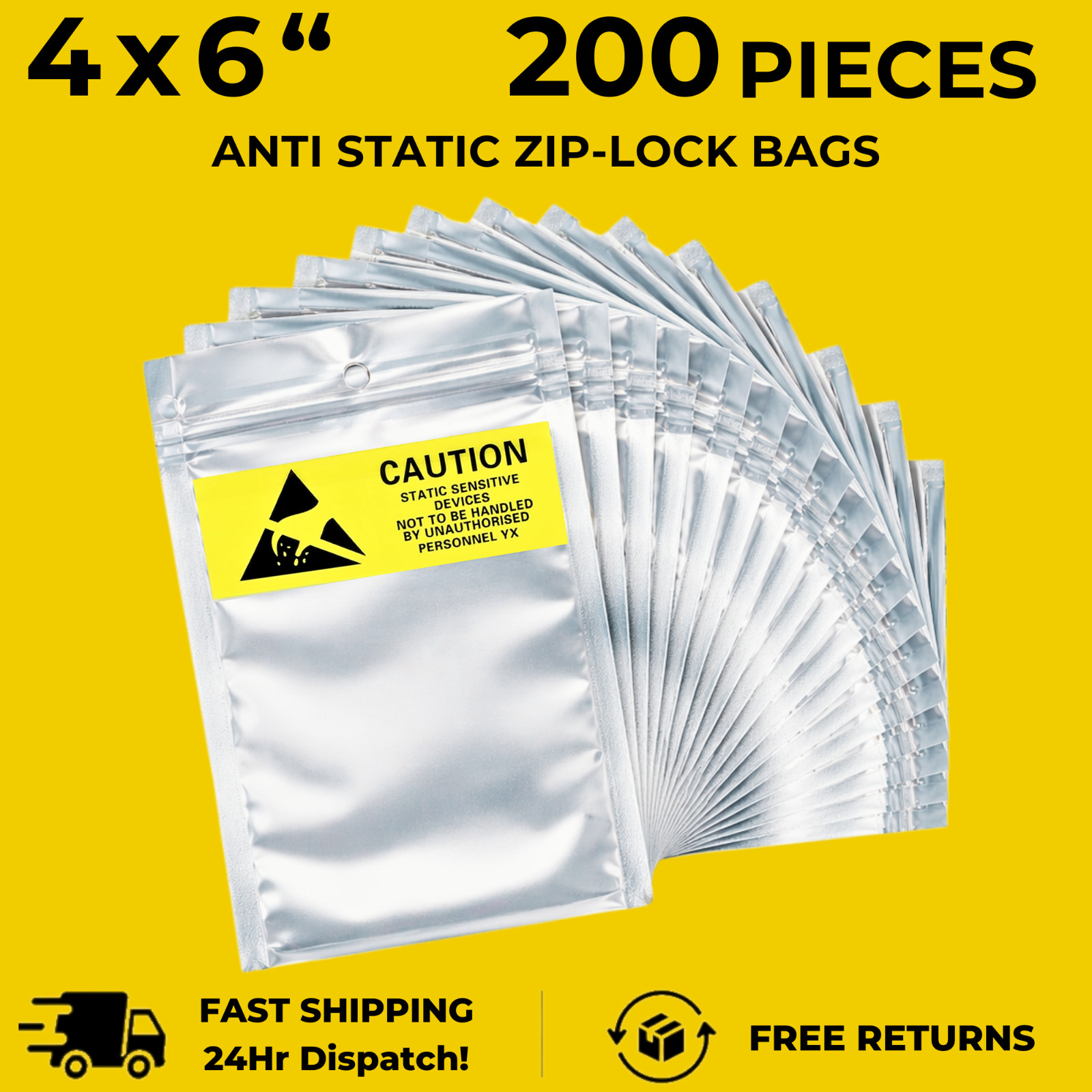 200pcs Anti Static Shielding ESD Translucent Bags 4″ x 6″ Zip Reclosable 10x15CM