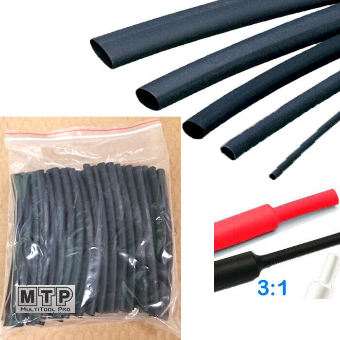 25x 6″ 1/2″ (12.7mm) 3:1 Heat Shrink Tubing Adhesive Lined Dual Wall Black 12.5′