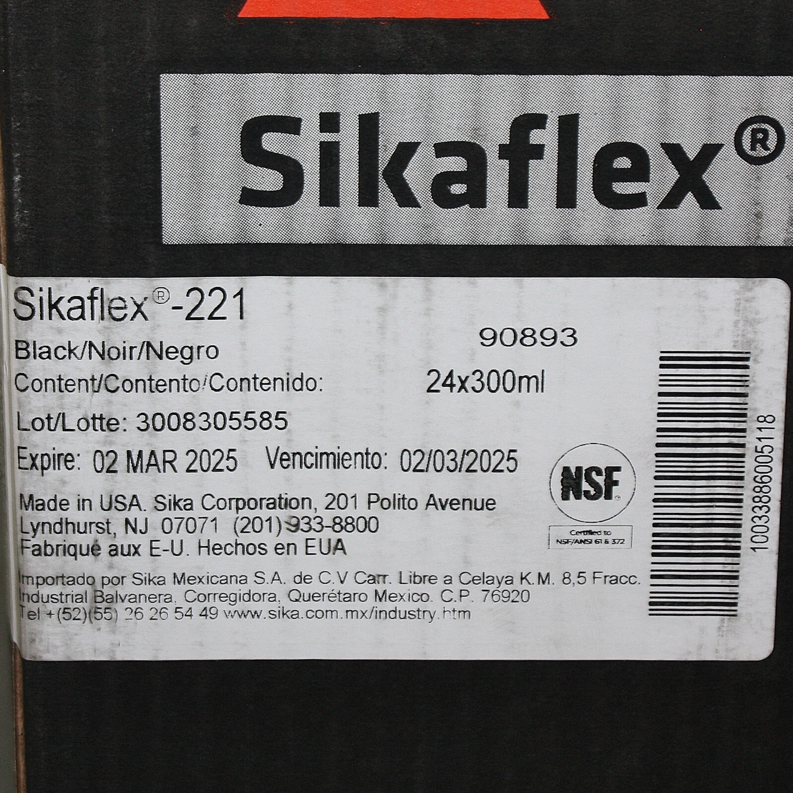 (12) Sika Black Polyurethane Sealant Adhesive 221, 10.1 oz Cartridge, EXP 3/2025