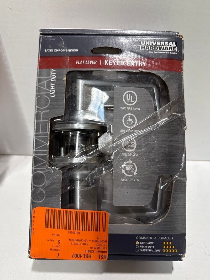 Universal Hardware Commercial Flat Lever Keyed Entry Satin Chrome Finish UH40019