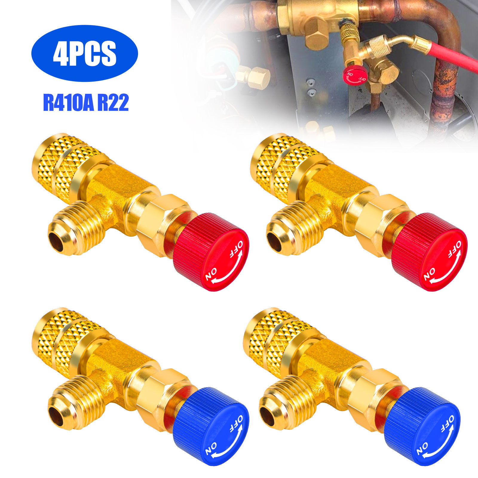4pcs Air Conditioning Refrigerant Charging Valve, Safety Adapter for R22 R410A