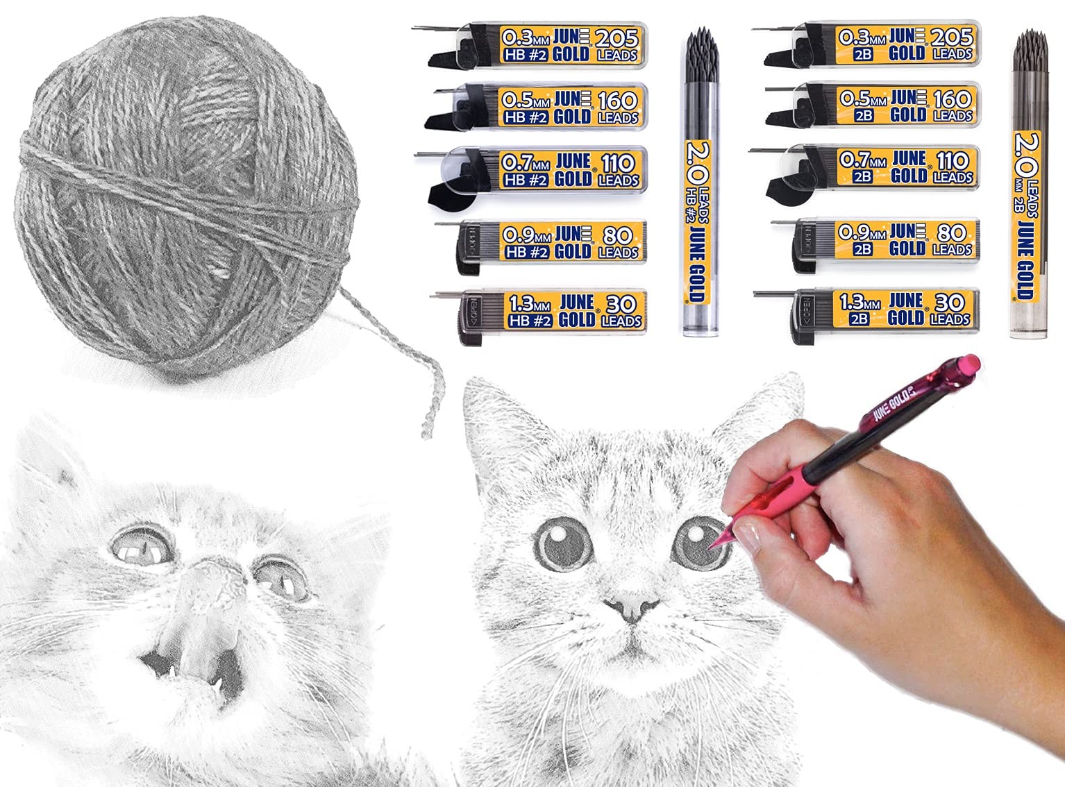 June Gold 2.0 mm, 108 Lead Refills, 2B, 90 108 Count (Pack of 1), 2b Graphite