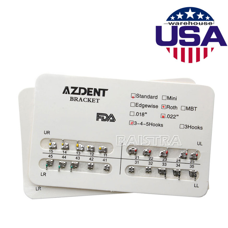 AZDENT Dental Orthodontic Brackets Braces Metal Standard Roth Slot.022 Hooks 345
