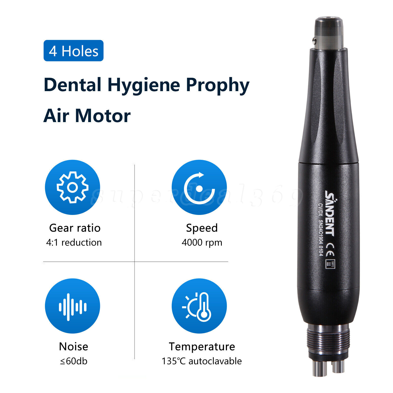 Dental Hygiene Prophy Handpiece 360° Swivel Straight Nose Cone /4:1 Air Motor M4