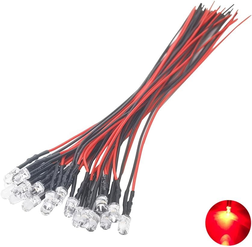 20pcs 12 Volt 5mm Red Blinking LED Lights Emitting Diodes Pre Wired 7.9 inch DC