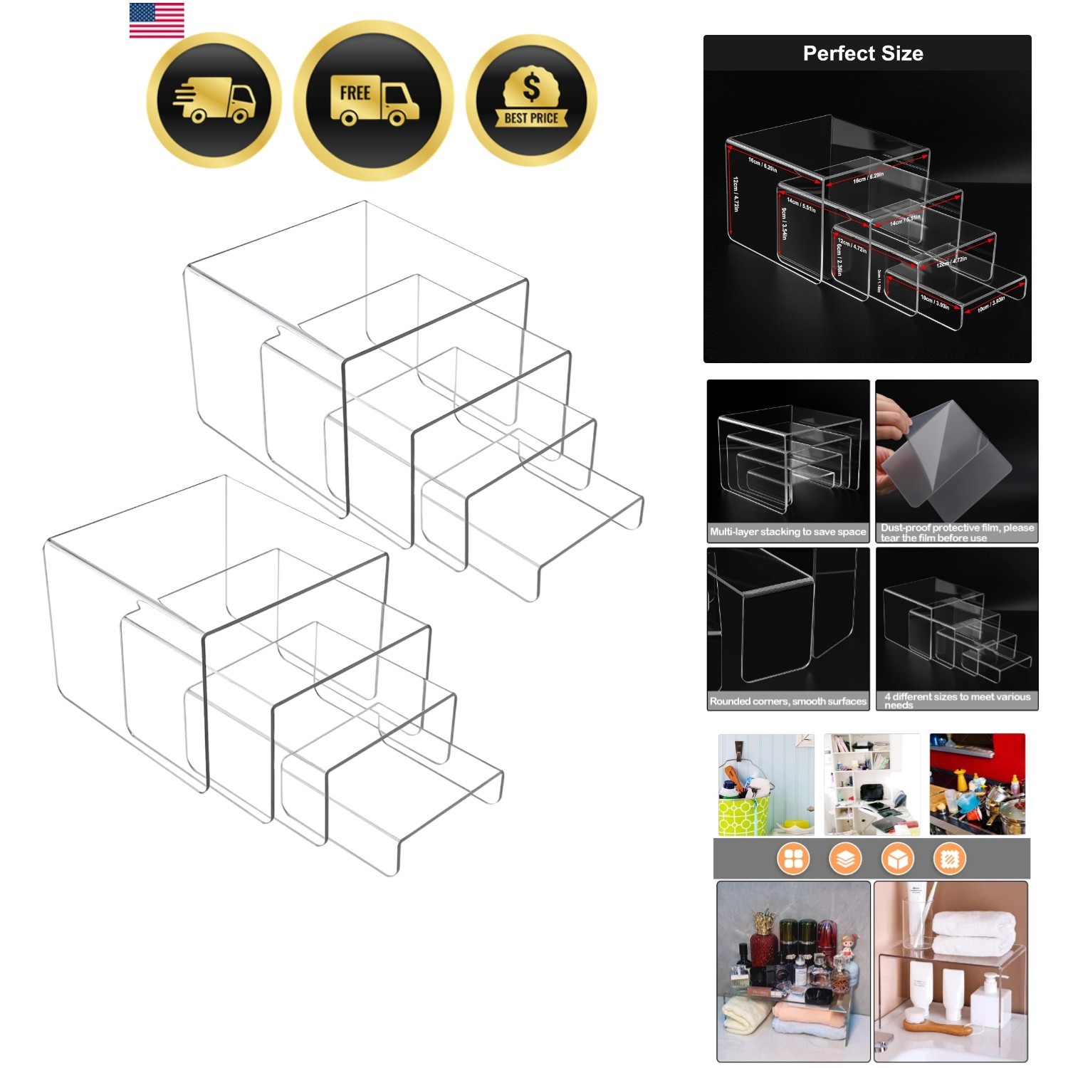 Acrylic Risers 8 Pcs, Clear Risers Display Stand, Acrylic Display Risers, Ris…