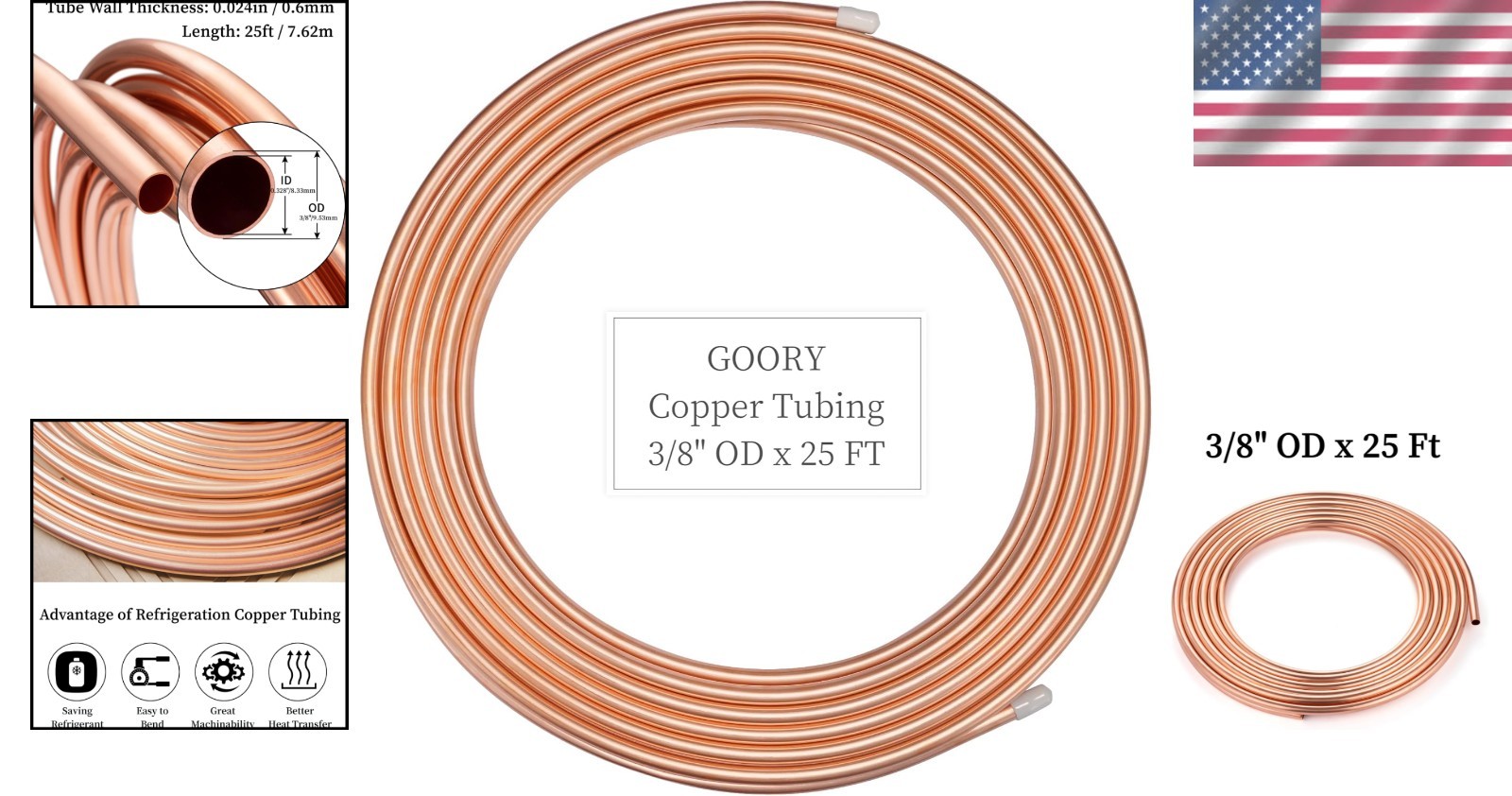 3/8″ OD Copper Tubing 25ft Coil – ASTM B280 Seamless Refrigeration