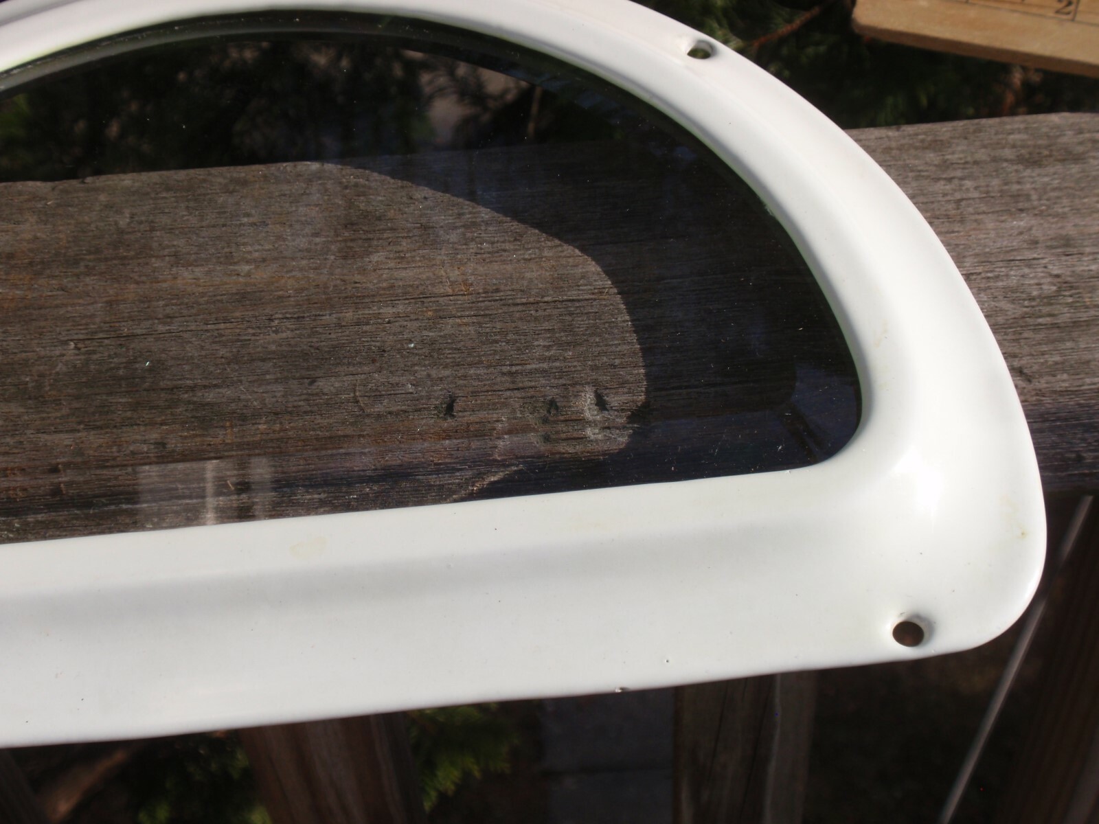 VINTAGE NAUTICAL MARINE INDUSTRIAL BEVELED GLASS CAST IRON ENAMEL WINDOW 12 X8