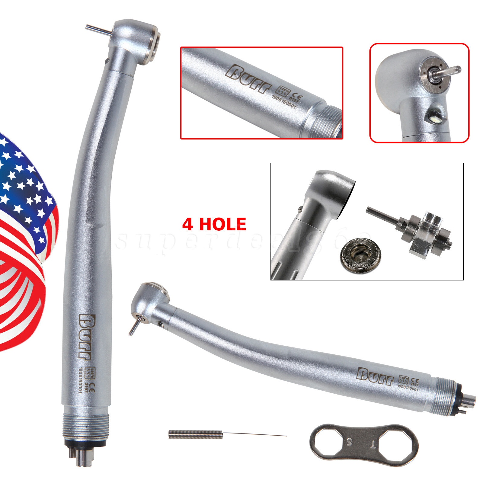 Dental LED E-generator High Speed Handpiece Turbine Push Button 4Hole UDM4