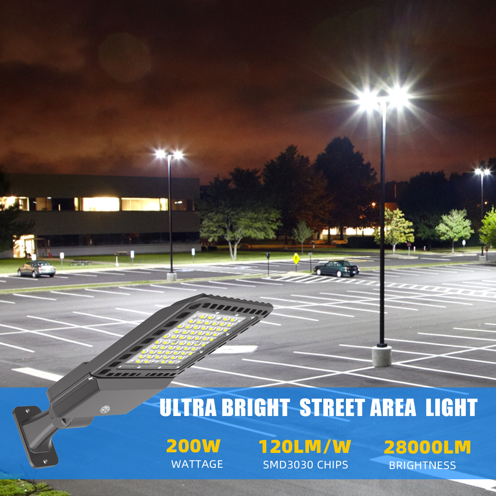 200W LED Shoebox Area Light Outdoor Commercial Parking Lot Street Pole Lighting